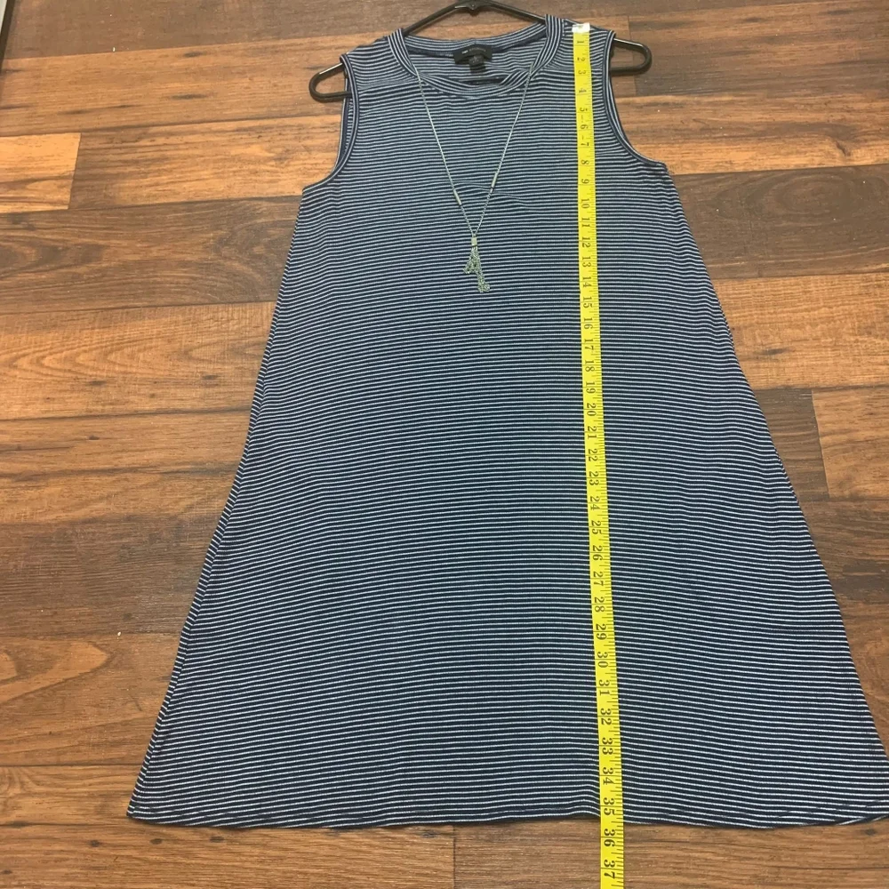 AB Studio Women's Sleeveless Navy/White Striped Stretch Dress Sz L Side Pockets